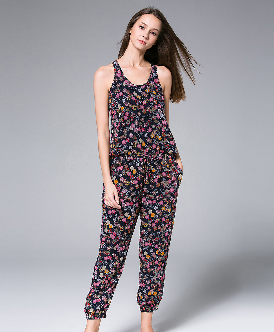 Jumpsuits -  Cherry Blossom Printed Silk Jumpsuit